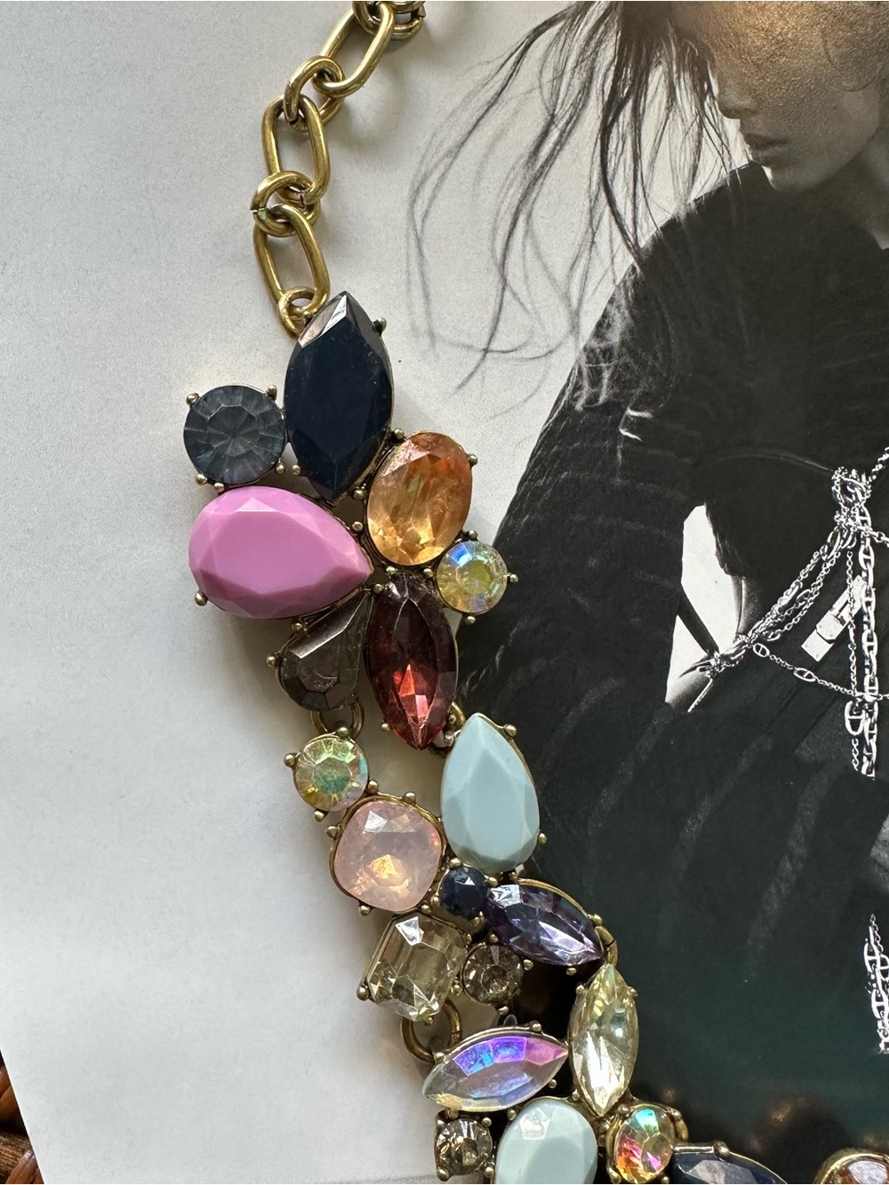 J. Crew Statement Multicolor Purple, Grey, navy Blue Crystal Necklace - Picture 2 of 7